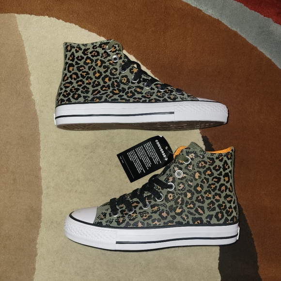 RARE🔥 Converse ZOOM CONS PRO CTAS Hi Leopard Olive Cheetah Print Sz 3.5 M Shoes - Picture 1 of 10